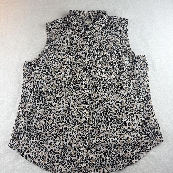 Talbots Cheetah Animal Print Collared Blouse‎ Tank Polyester Women's Size XL - Picture 1 of 7